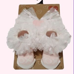 Baby Essentials Valentine Pink Tulle Headpiece & Socks 0-6M